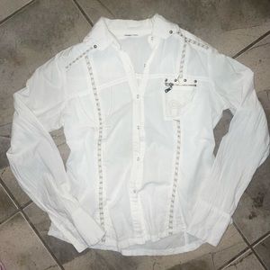 The coolest button up long sleeve with brown embroidery